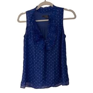 Anthropologie Blue Tassel Polka Dot Silk Sleeveless Blouse Top Size XS